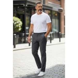 Men's Perry Ellis Slim Fit Gray Polyester Dress Pants Size 38x32